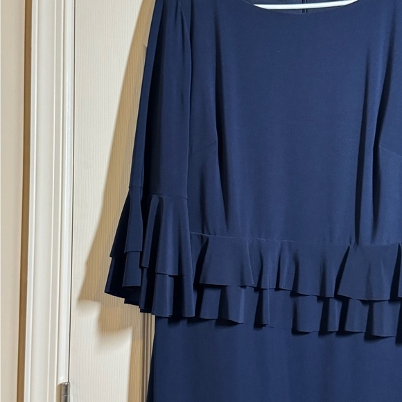 American Living Dark Blue Ruffle Long Sleeve Dress Size 14 - Picture 2 of 9
